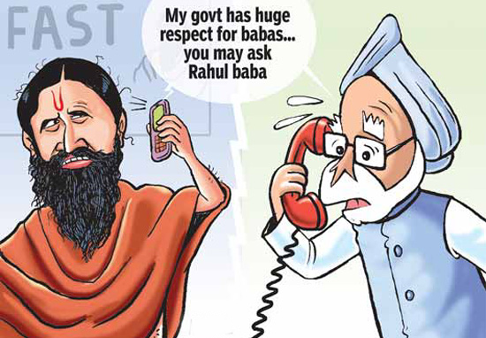 Funny Cartoons of Respect for Baba's Manmohan Singh VS Baba Ramdev 